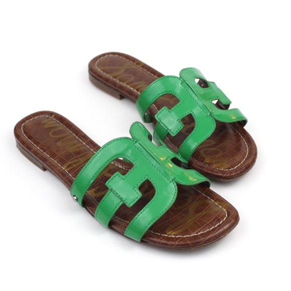 SOLD! Sam Edelman Bright Green Bay Slide Leather Sandals Size 8 - Picture 2 of 9